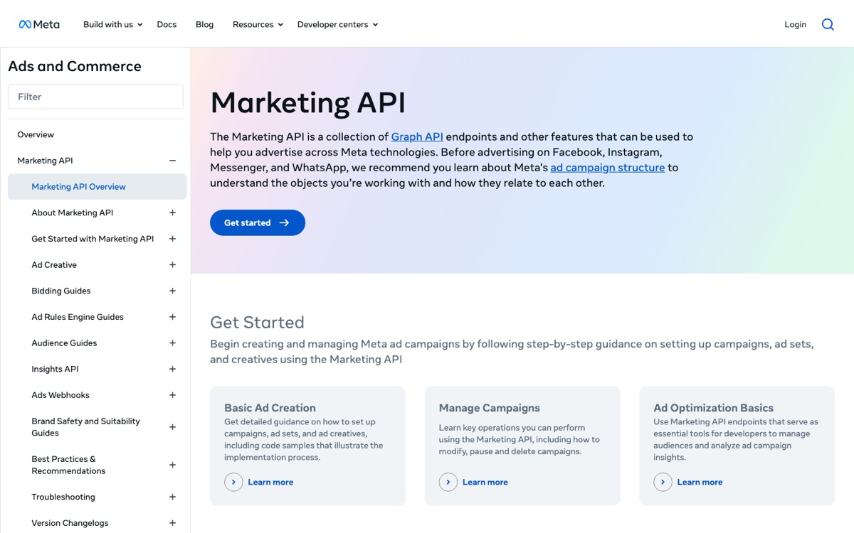 Meta's Marketing API developer documentation